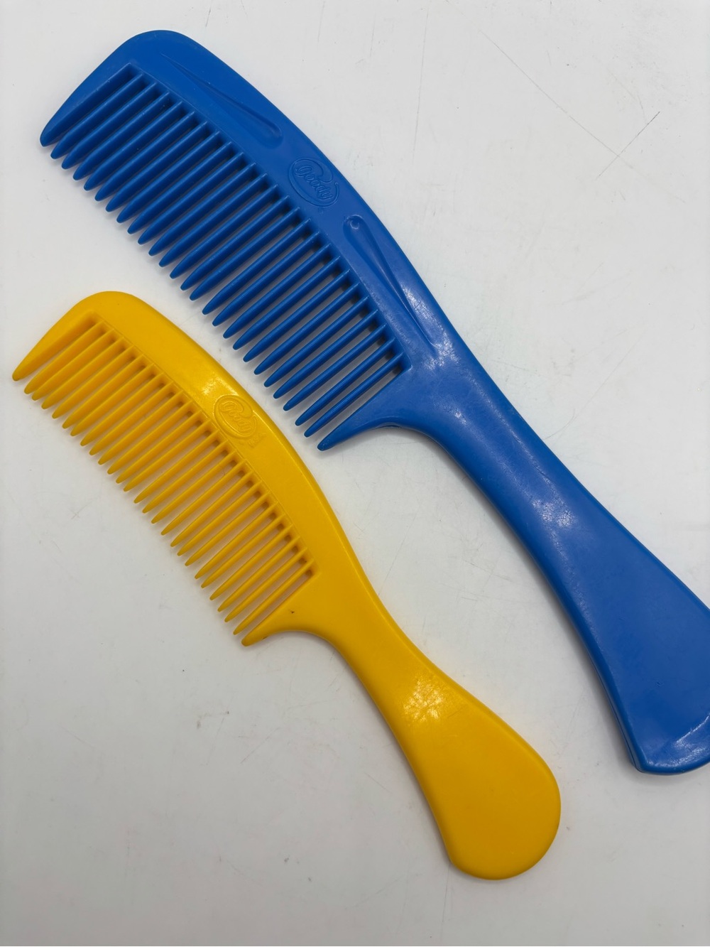 Vintage Goody Set 2 Blue Yellow Plastic Handle Hair Combs USA Detangling Classic
